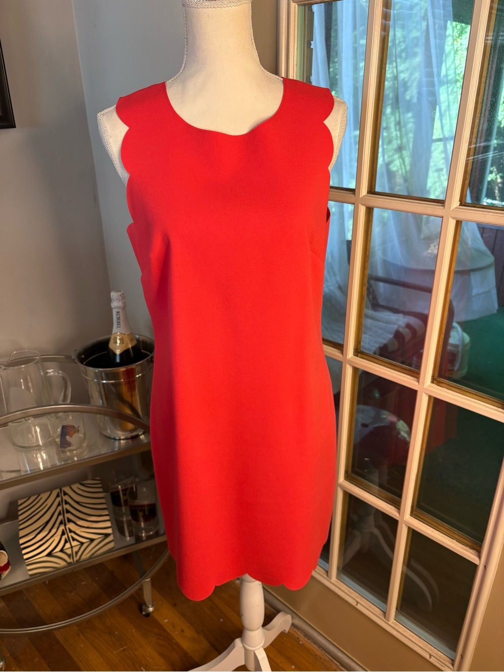J. Crew Red Scallop-Edge Sleeveless Shift Dress